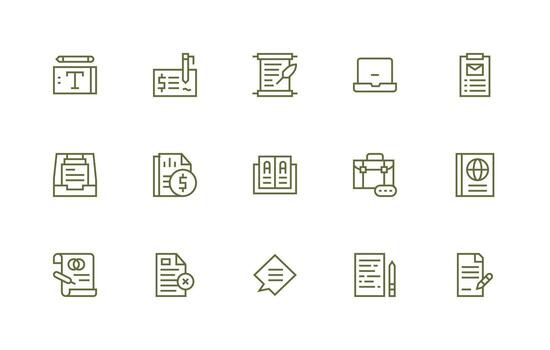 documento icono colección con 15 regular línea diseños funcional icono serie vector