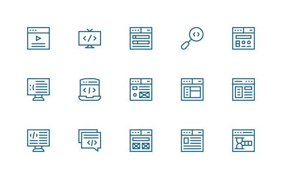 15 regular línea estilo íconos desde html colección esencial icono colección vector