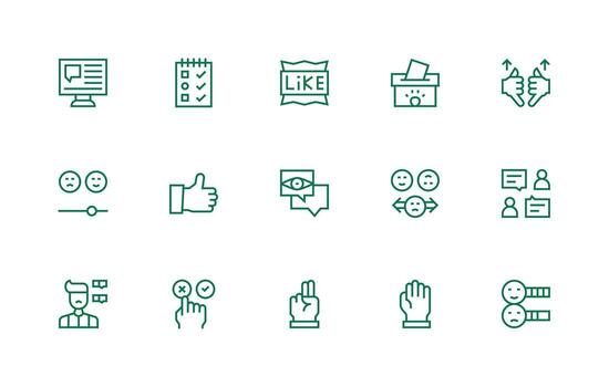 Poll Icon Collection with 15 Regular Line Designs Web and App Icon Pack Collection vector