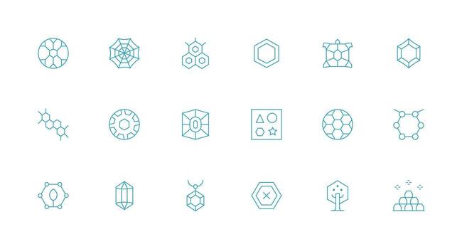 hexágono icono colección con 18 mínimo línea diseños núcleo icono colección para diario Tareas vector