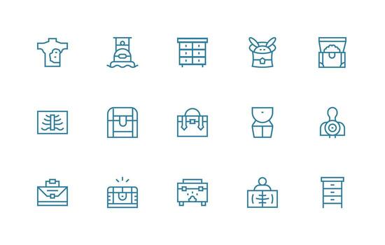 Chest Icon Collection with 15 Regular Line Designs Dashboard Icon Series vector