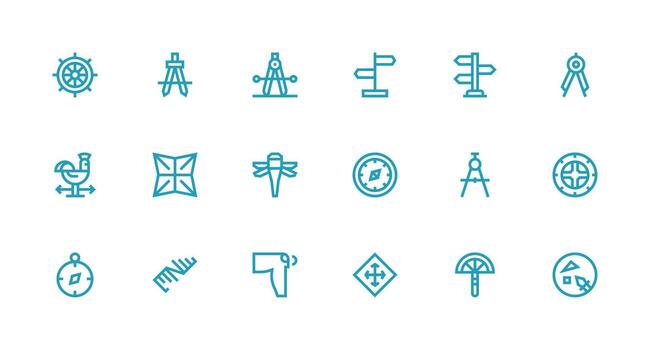 Compass Set with 18 Strong Stroke Line Icons Essential Icons for Rapid UI Building vector
