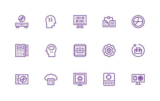 Data Processing Set with 15 Regular Line Icons Icon Set for Web vector