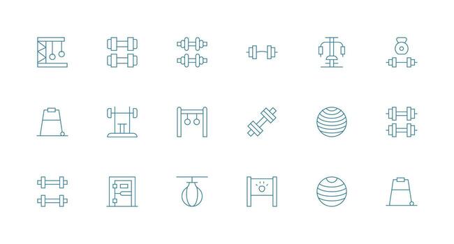 Strength Training featuring 18 Icons in Minimal Line Design User Interface Icons for Digital Products vector