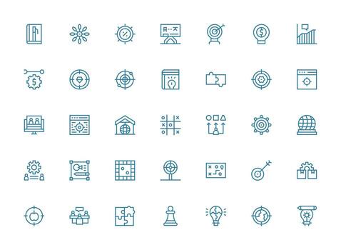 Regular Clean Line Style Strategy Icons with 35 Vectors Neutral Style Icons for Any Project