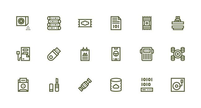 18 fuerte carrera línea estilo íconos desde información almacenamiento colección funcional icono serie vector