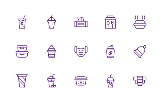 Disposable Set with 15 Regular Line Icons Fully Editable Icon Set for Web vector
