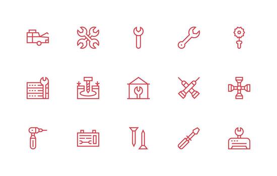 Fixing featuring 15 Icons in Regular Line Design Creative Icon Set vector