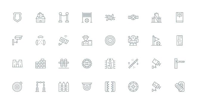 32 Thin Line Style Icons from Perimeter Collection Sharp Icons for Presentations vector