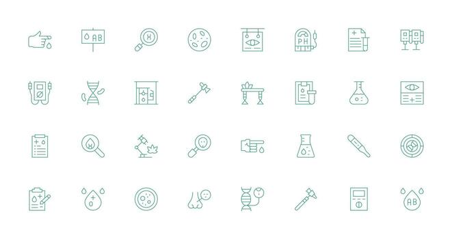 pruebas icono conjunto con 32 Delgado línea gráficos mínimo icono paquete vector