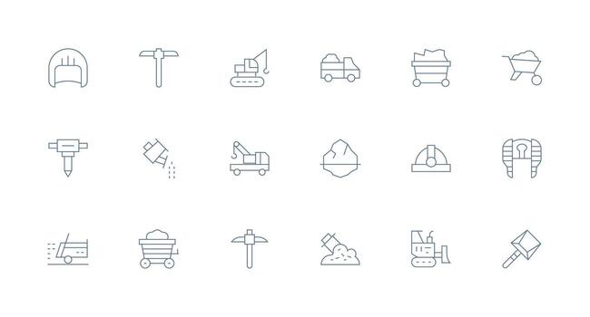 Excavation Icon Set with 18 Minimal Line Graphics Style Icon Set vector