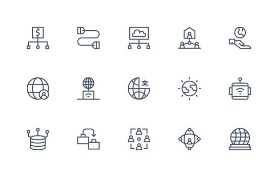 Network Design Icons featuring 15 in Regular Line Style Reusable Icon Set vector