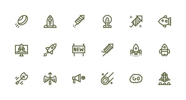 Launch Icon Set with 18 Strong Stroke Line Graphics Organized Pack for Project Assets vector