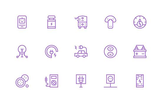 Power Supply Icon Set with 15 Regular Line Graphics Modern Line and Glyph Icon Series vector