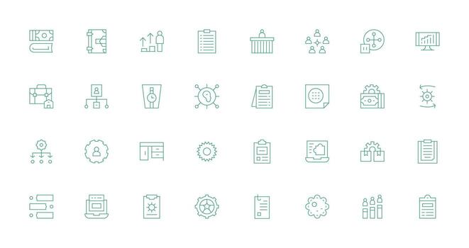 Management Design Icons featuring 32 in Thin Line Style Quick Access Icons for UI Development vector