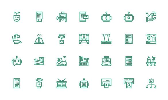 automatizado presentando 28 íconos en negrita línea diseño tablero icono serie vector