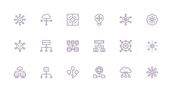 repartido icono colección con 18 mínimo línea diseños diseño Listo icono conjunto para equipos vector