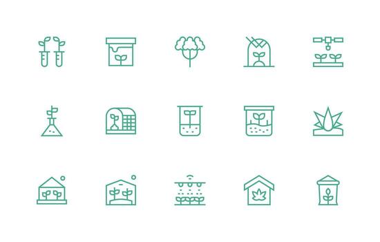 Hydroponics Set with 15 Regular Line Icons Responsive Icon Set for Flexible Layouts vector