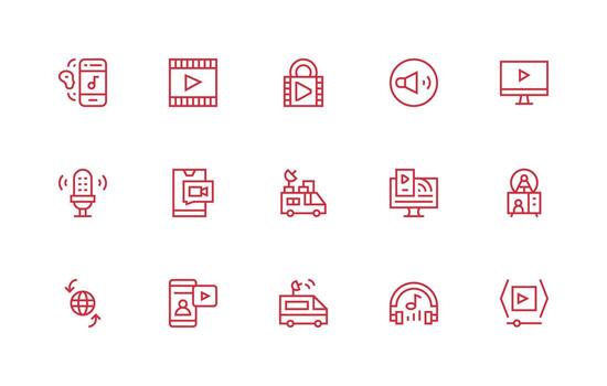 15 Streaming Icons in Regular Line Aesthetic Multi-Purpose Icon Set vector