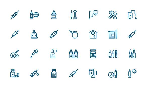 28 Injection Icons in Bold Line Aesthetic Interface Icons for Daily Use vector