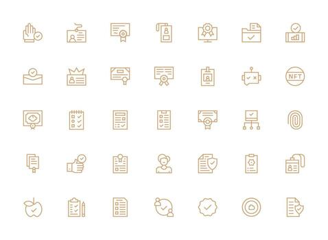 Verification Design Icons featuring 35 in Regular Clean Line Style High-Quality Icon Pack vector