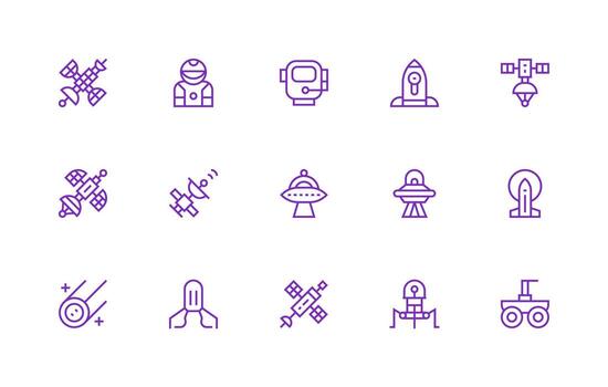Spacecraft including 15 Regular Line Illustrations High-Resolution Icons for Any Platform vector