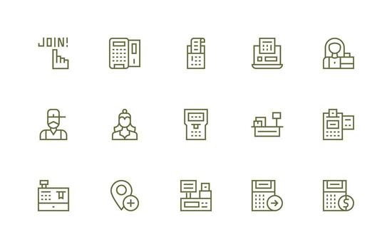 Regular Line Icons from Register Set with 15 Vectors Organized Glyph Icons for Fast Design