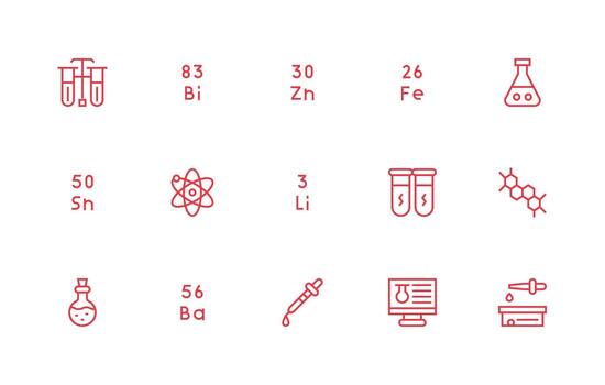 15 íconos para química en regular línea formato ordenado icono conjunto vector