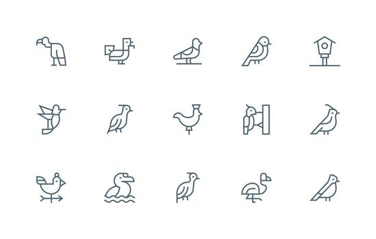 Avian Design Icons featuring 15 in Regular Line Style Scalable Icons for All Themes vector