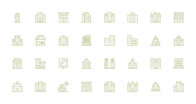 Office Building Icon Set with 32 Thin Line Graphics Outline Icon Pack vector