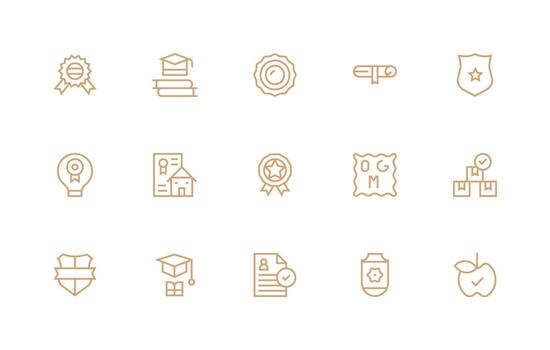 Certification Visual Pack containing 15 Regular Line Icons Clear and Concise Icon Set Collection vector