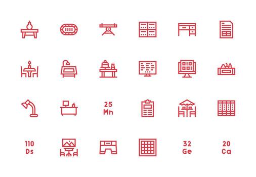 24 grueso línea línea vectores para mesa tema web y aplicación icono paquete colección