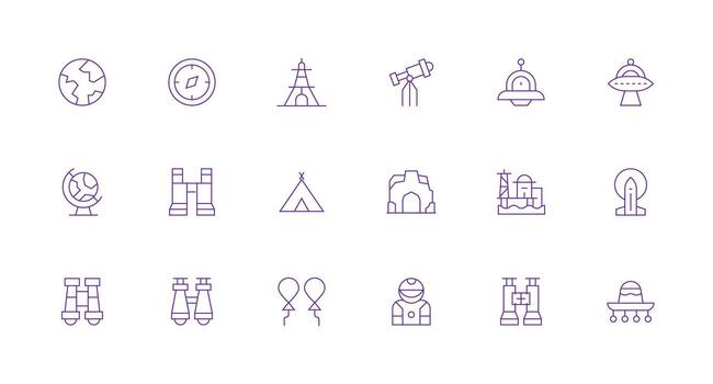 Exploration Icon Set with 18 Minimal Line Graphics All-Purpose Icon Design Pack vector