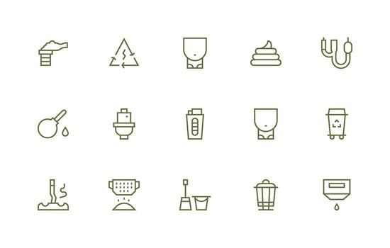 15 Regular Line Style Icons from Waste Collection Clean Icon Collection for Web Use vector