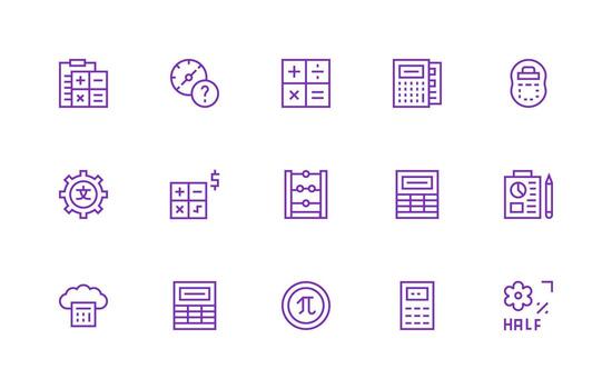 Calculation featuring 15 Icons in Regular Line Design Professional Icon Set vector