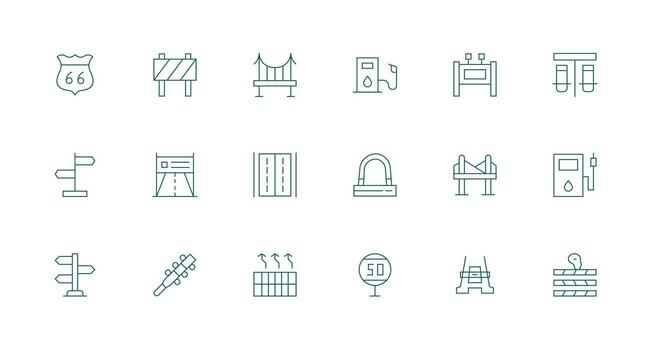 18 Icons for Highway in Minimal Line Format Neatly Designed Icons for Web Platforms vector
