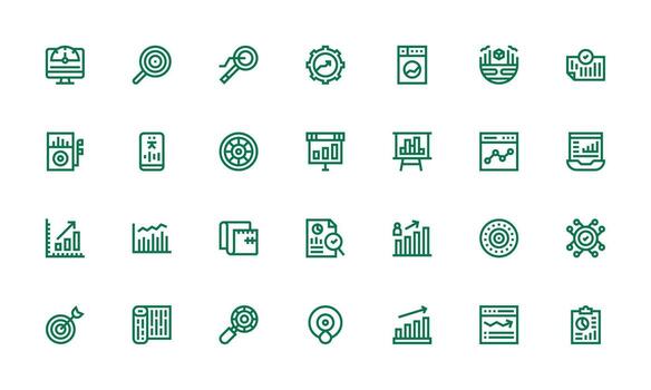 Metrics Design Icons featuring 28 in Bold Line Style Reliable Icons for All Interfaces vector
