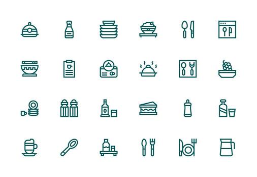 Tableware Visual Pack containing 24 Thick Line Line Icons Icons Built for Visual Consistency Pack vector