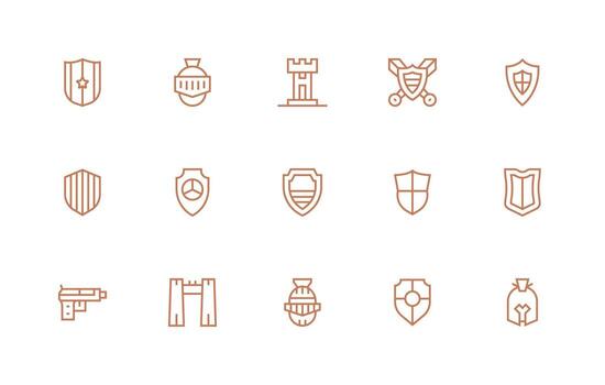 15 Icons for Defense Mechanism in Regular Line Format Organized Glyph Icons for Fast Design vector