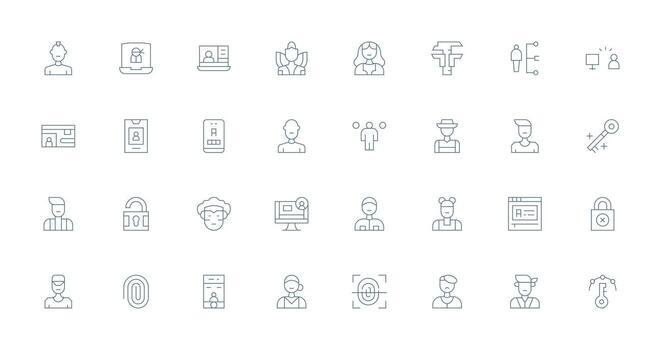 iniciar sesión visual paquete conteniendo 32 Delgado línea íconos todas dispositivo compatible icono conjunto vector