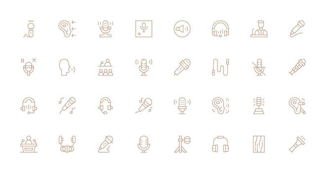 Microphone featuring 32 Icons in Thin Line Design Basic Icon Series vector