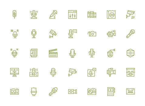 Regular Clean Line Icons from Recording Set with 35 Vectors Flat Icon Set
