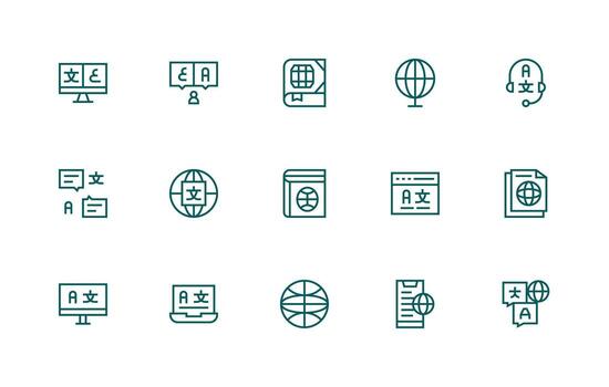 Multilingual Design Icons featuring 15 in Regular Line Style Neutral Style Icons for Any Project vector