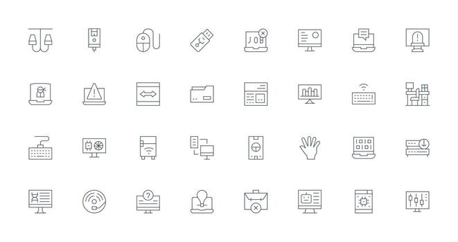 32 Thin Line Icons for Computer Graphics Basic Icon Series vector