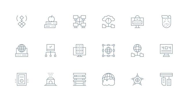 18 íconos para servidor en mínimo línea formato completar icono haz para web diseño vector