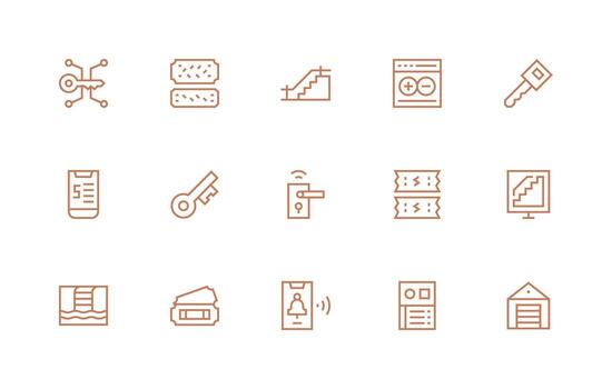 Entry Design Icons featuring 15 in Regular Line Style Pixel Perfect Icon Set vector
