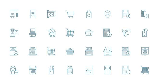 Checkout Icon Set with 32 Thin Line Graphics Customizable Icon Series for Mobile Screens vector