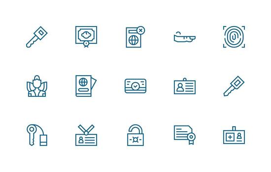 autorización diseño íconos presentando 15 en regular línea estilo ligero icono serie vector