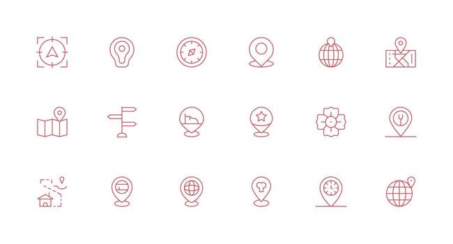 Gps Visual Pack containing 18 Minimal Line Icons User Interface Icons for Digital Products vector