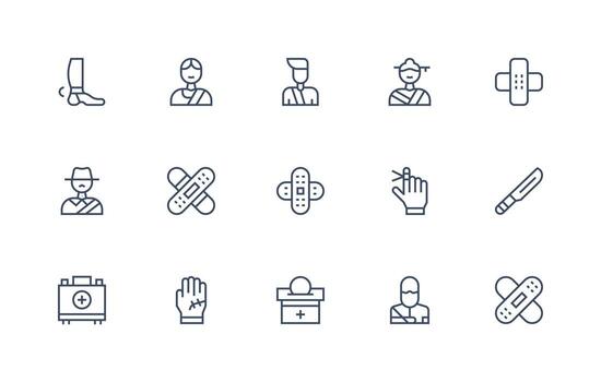 Bandage Icon Set with 15 Regular Line Graphics Essential Icons for Rapid UI Building vector